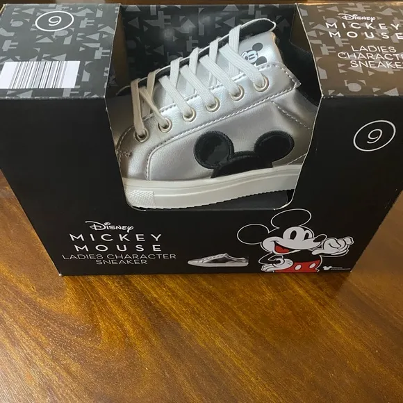 Disney Mickey Mouse Silver and Black Ladies character sneakers Size 9 NWT