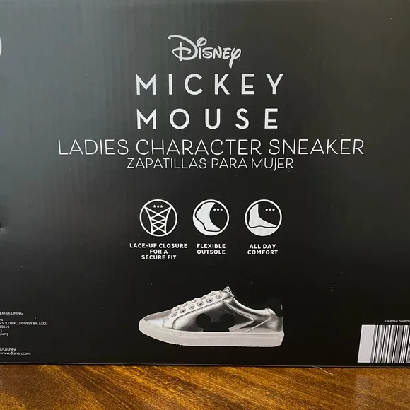 Disney Mickey Mouse Silver and Black Ladies character sneakers Size 9 NWT