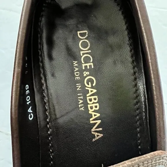 Dolce &amp; Gabbana brown leather men loafers size 8