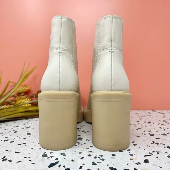 Dolce Vita Caster Ivory Lug Sole Midi Block Heel Women’s Leather Boots Sz 8.5