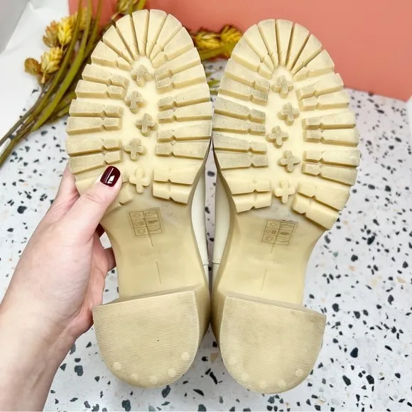 Dolce Vita Caster Ivory Lug Sole Midi Block Heel Women’s Leather Boots Sz 8.5