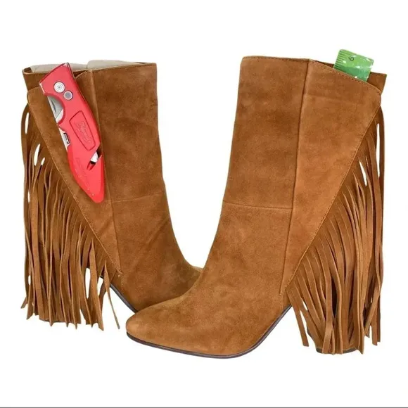 Dolce Vita Rhoda Tan Suede Tasseled Womens Ankle Boots Size 6M
