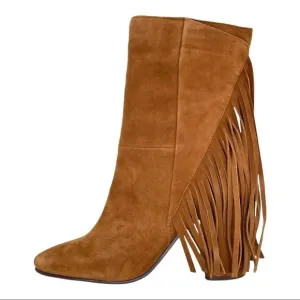 Dolce Vita Rhoda Tan Suede Tasseled Womens Ankle Boots Size 6M