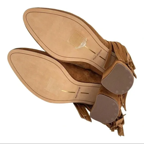 Dolce Vita Rhoda Tan Suede Tasseled Womens Ankle Boots Size 6M
