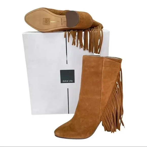 Dolce Vita Rhoda Tan Suede Tasseled Womens Ankle Boots Size 6M