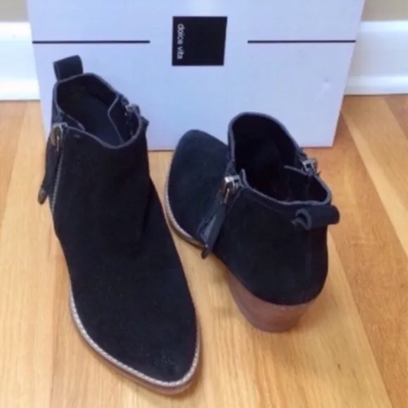 DOLCE VITA 'Saira' Black Suede Pointy Toe Dual Zipper Ankle Boots Size 5.5