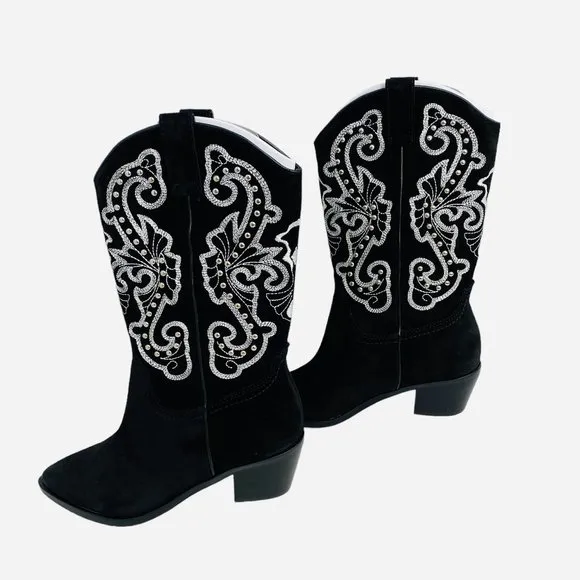 Dolce Vita Suede Studded Western Boots Black Size 6 NIB NEW