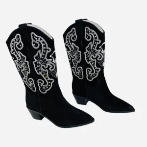 Dolce Vita Suede Studded Western Boots Black Size 6 NIB NEW