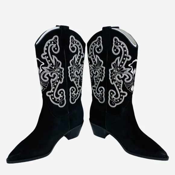 Dolce Vita Suede Studded Western Boots Black Size 6 NIB NEW