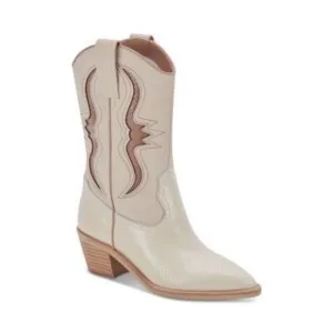 DOLCE VITA Womens Beige Overlayy Suzzy Pointed Toe Block Heel Cowboy Boots 9