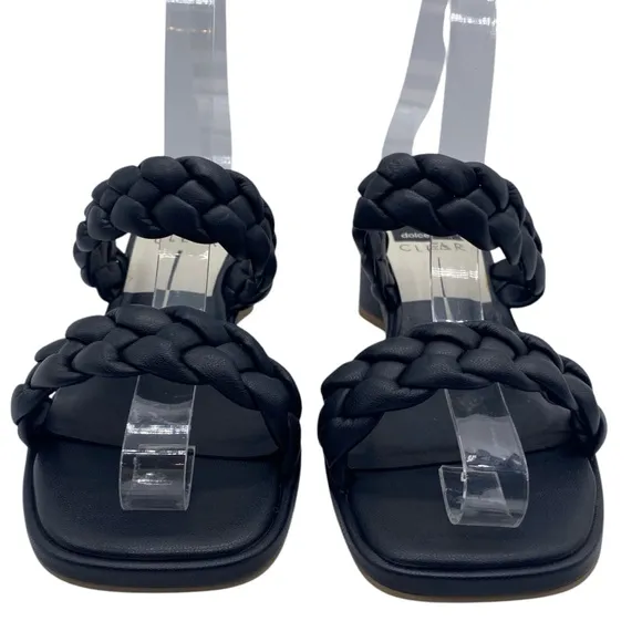 Dolce Vita Womens Shoes Ronin Sandals Sz 6 Black Vegan Leather Braided Heeled
