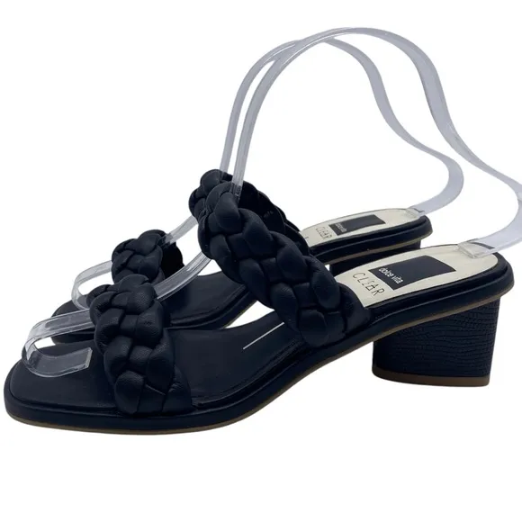 Dolce Vita Womens Shoes Ronin Sandals Sz 6 Black Vegan Leather Braided Heeled