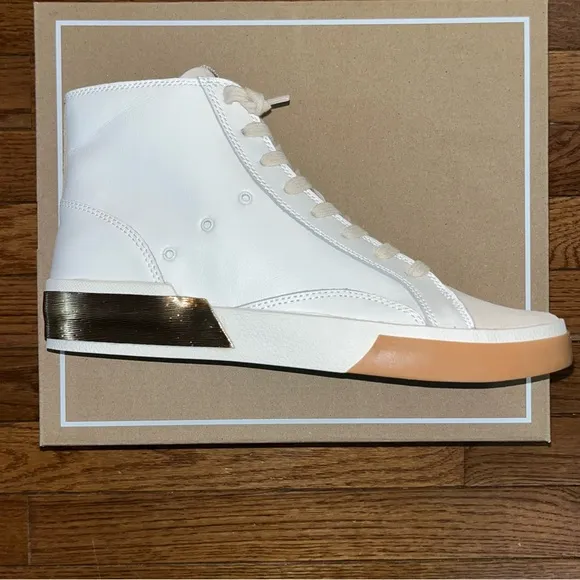 Dolce Vita Zohara High Top Sneakers White &amp; Tan Leather Women’s Size 11