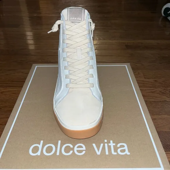 Dolce Vita Zohara High Top Sneakers White &amp; Tan Leather Women’s Size 11