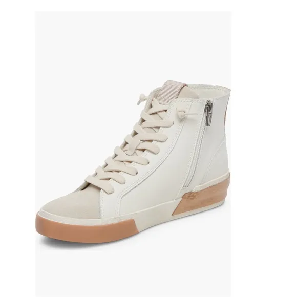 Dolce Vita Zohara High Top Sneakers White &amp; Tan Leather Women’s Size 11