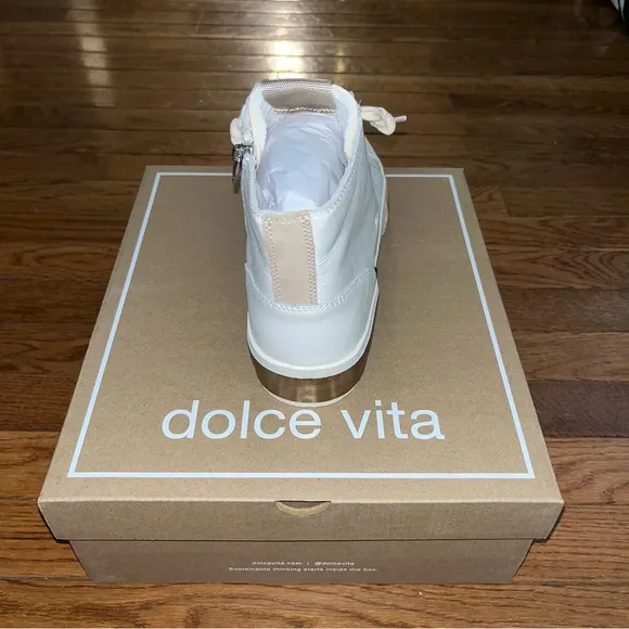 Dolce Vita Zohara High Top Sneakers White &amp; Tan Leather Women’s Size 11