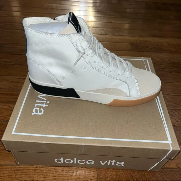 Dolce Vita Zohara High Top Sneakers White, Tan &amp; Black Leather Women’s Size 11