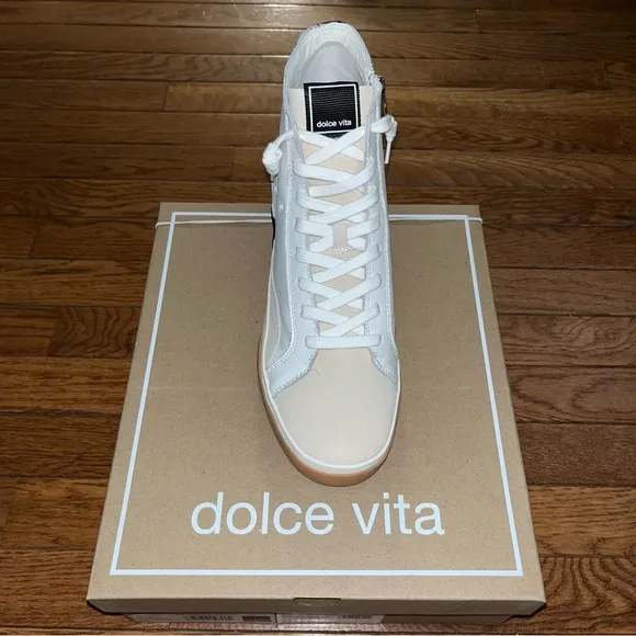 Dolce Vita Zohara High Top Sneakers White, Tan &amp; Black Leather Women’s Size 11