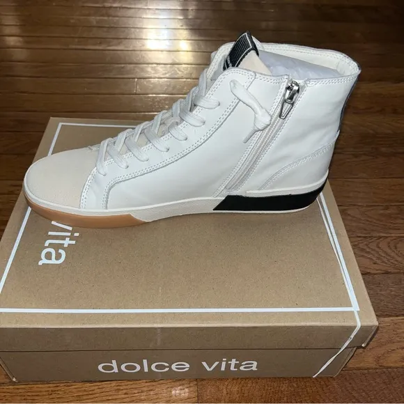 Dolce Vita Zohara High Top Sneakers White, Tan &amp; Black Leather Women’s Size 11