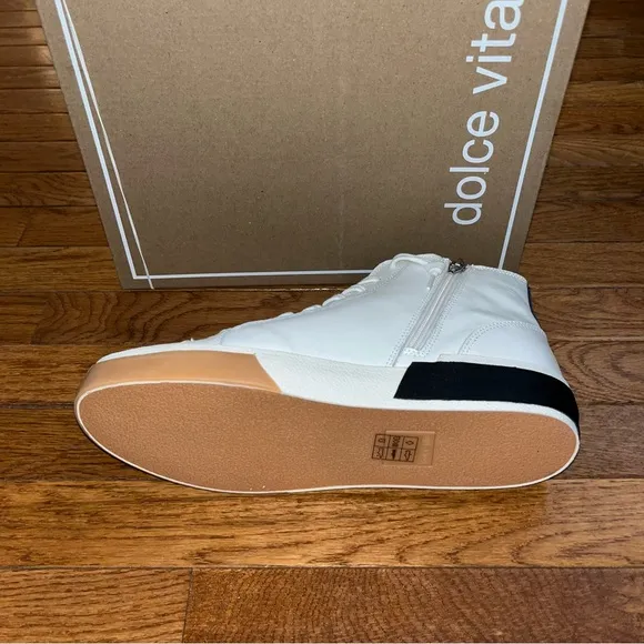 Dolce Vita Zohara High Top Sneakers White, Tan &amp; Black Leather Women’s Size 11