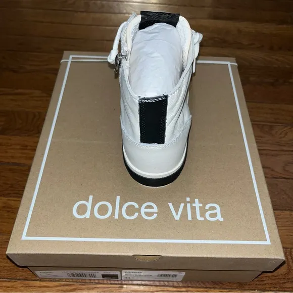 Dolce Vita Zohara High Top Sneakers White, Tan &amp; Black Leather Women’s Size 11