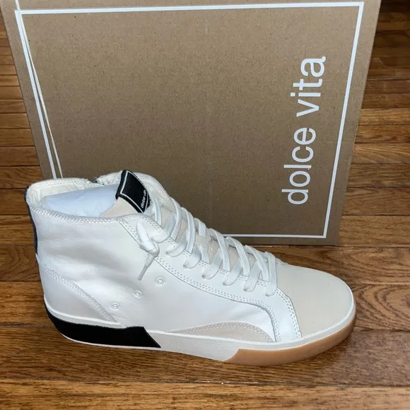 Dolce Vita Zohara High Top Sneakers White, Tan &amp; Black Leather Women’s Size 11