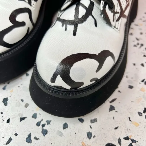 Dolls Kill Current Mood Graffiti White Women’s Combat Lace Up Boots Sz 37