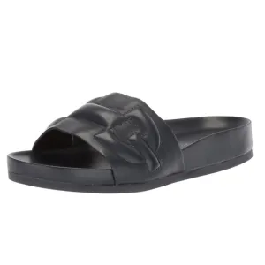 Donald J Pliner Black Nappa Leather Embossed Horsebit Buoy Slide Sandals
