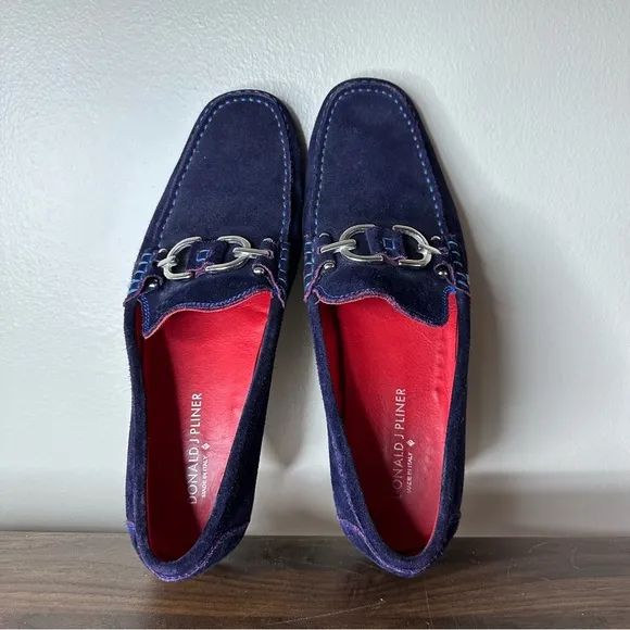 Donald J Pliner Blue Suede Dacio Loafers Sz 9.5