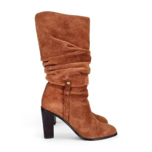 Donald J Pliner Odessa Slouch Boots Size 8M Brown Suede Stacked Heel Pull On