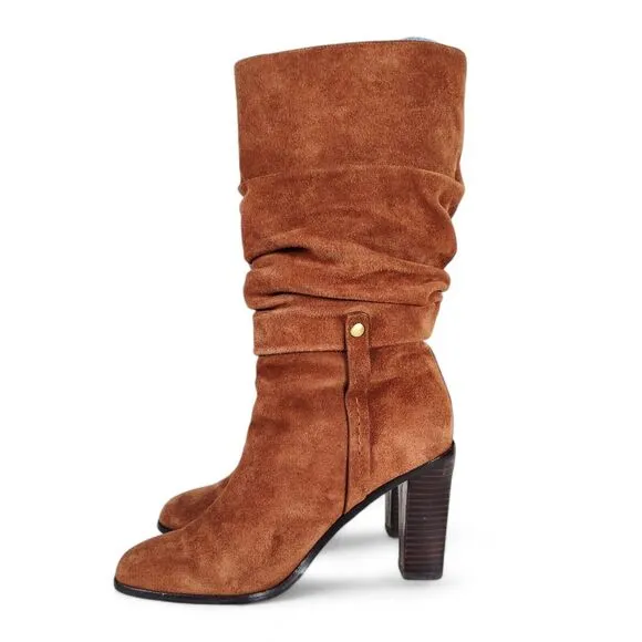 Donald J Pliner Odessa Slouch Boots Size 8M Brown Suede Stacked Heel Pull On