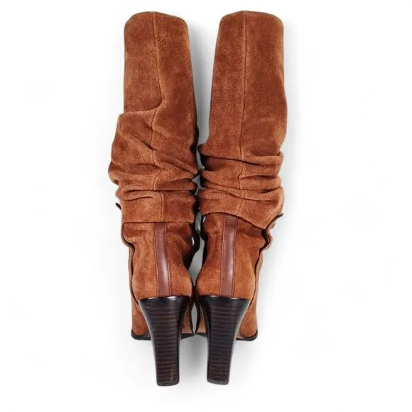 Donald J Pliner Odessa Slouch Boots Size 8M Brown Suede Stacked Heel Pull On