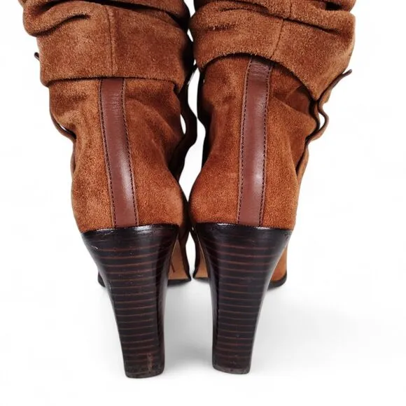 Donald J Pliner Odessa Slouch Boots Size 8M Brown Suede Stacked Heel Pull On