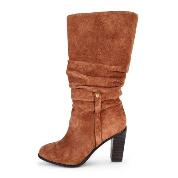 Donald J Pliner Odessa Slouch Boots Size 8M Brown Suede Stacked Heel Pull On