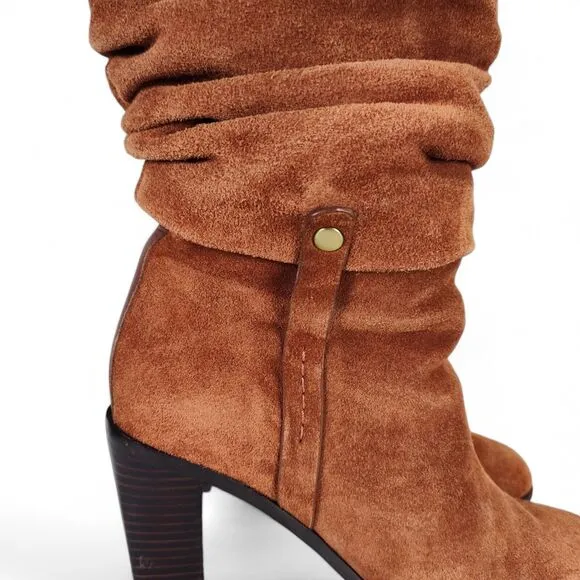 Donald J Pliner Odessa Slouch Boots Size 8M Brown Suede Stacked Heel Pull On