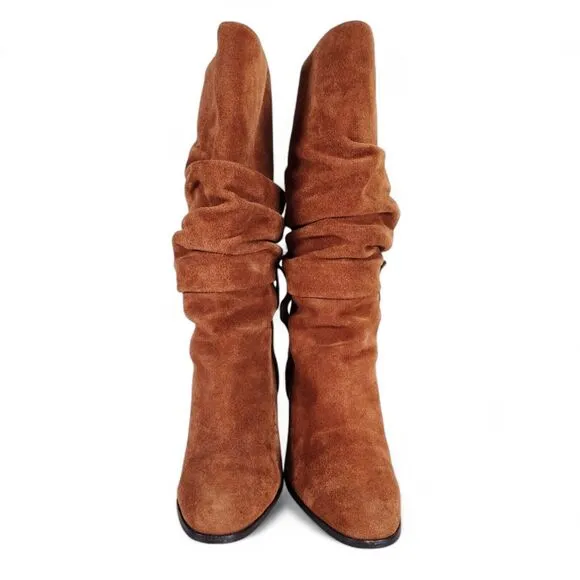 Donald J Pliner Odessa Slouch Boots Size 8M Brown Suede Stacked Heel Pull On