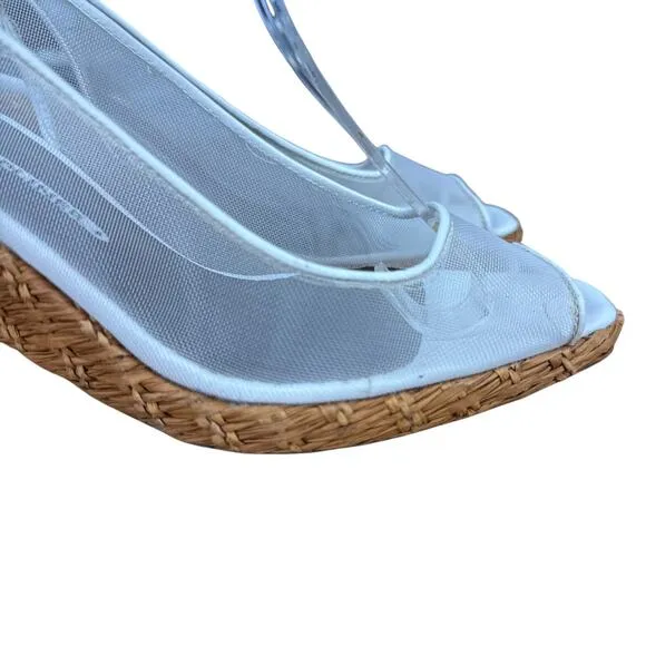 Donald J Pliner Slingback White Peep Toe Mesh Sheer Heels Sandals Shoes sz 6.5