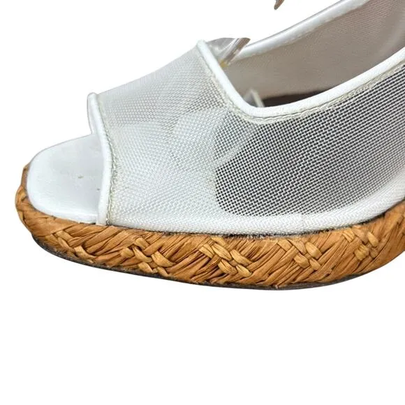 Donald J Pliner Slingback White Peep Toe Mesh Sheer Heels Sandals Shoes sz 6.5