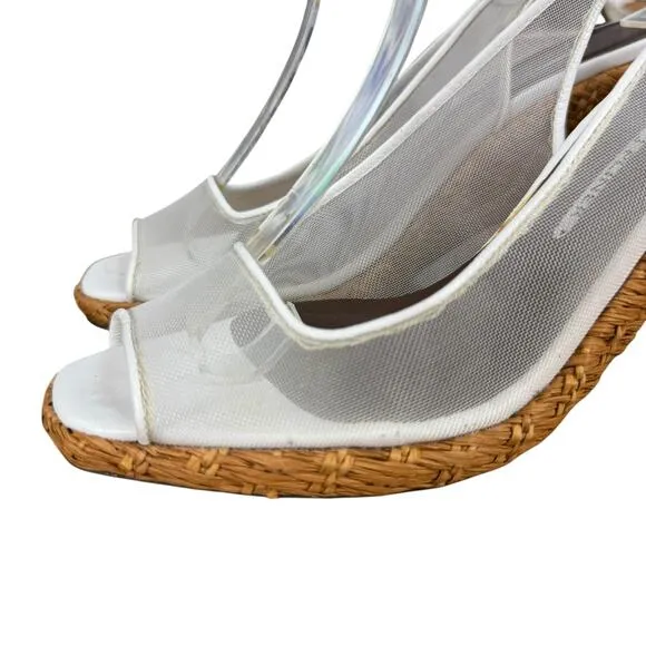 Donald J Pliner Slingback White Peep Toe Mesh Sheer Heels Sandals Shoes sz 6.5