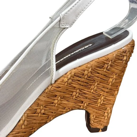 Donald J Pliner Slingback White Peep Toe Mesh Sheer Heels Sandals Shoes sz 6.5
