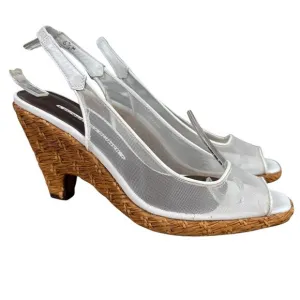 Donald J Pliner Slingback White Peep Toe Mesh Sheer Heels Sandals Shoes sz 6.5