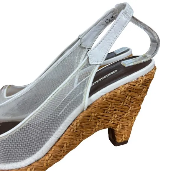 Donald J Pliner Slingback White Peep Toe Mesh Sheer Heels Sandals Shoes sz 6.5