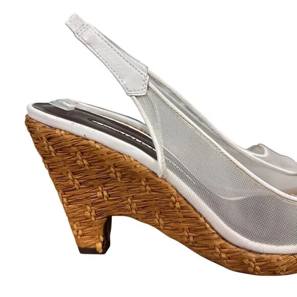 Donald J Pliner Slingback White Peep Toe Mesh Sheer Heels Sandals Shoes sz 6.5