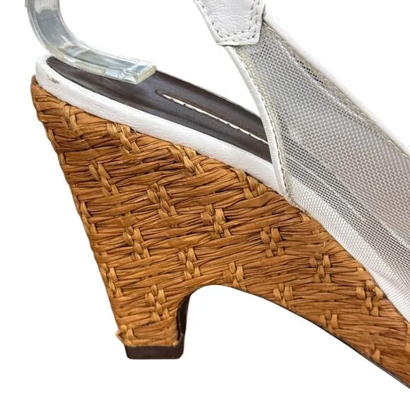 Donald J Pliner Slingback White Peep Toe Mesh Sheer Heels Sandals Shoes sz 6.5