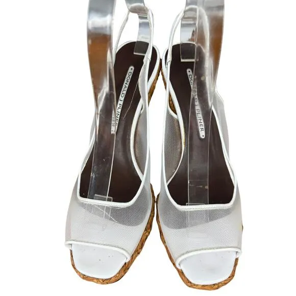Donald J Pliner Slingback White Peep Toe Mesh Sheer Heels Sandals Shoes sz 6.5