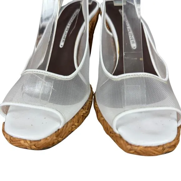 Donald J Pliner Slingback White Peep Toe Mesh Sheer Heels Sandals Shoes sz 6.5
