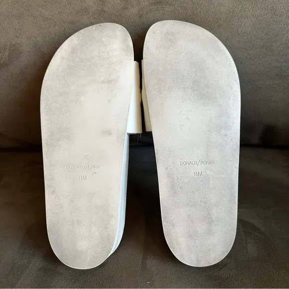 Donald J Pliner White Nappa Leather Embossed Horsebit Buoy Slide Sandals
