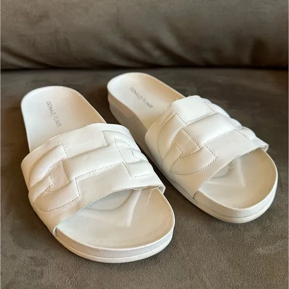 Donald J Pliner White Nappa Leather Embossed Horsebit Buoy Slide Sandals