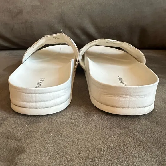 Donald J Pliner White Nappa Leather Embossed Horsebit Buoy Slide Sandals
