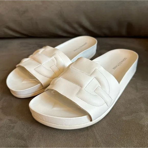 Donald J Pliner White Nappa Leather Embossed Horsebit Buoy Slide Sandals